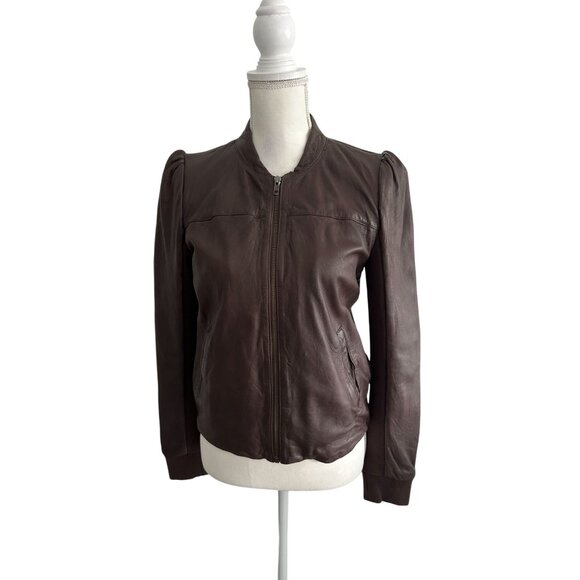 HINGE Women's Brown Leather Zip Jacket Size Medium - Picture 4 of 7